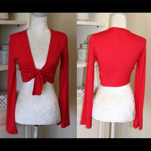 Brand New Boohoo Red Tie Front Crop Top